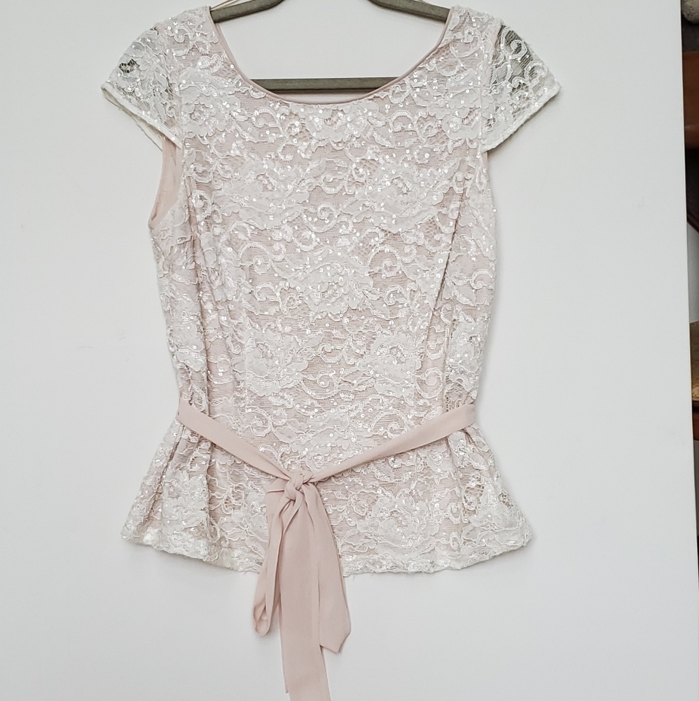 JACQUES VERT SPECIAL OCCASION WHITE LACE BLAUSE WITH BEIGE LINING ( SIZE 12 ) - Picture 1 of 10